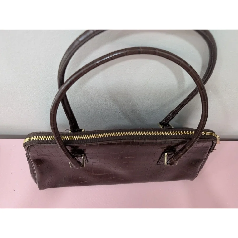 Vintage Jones New York Brown Embossed Handbag Y2K Retro Chic